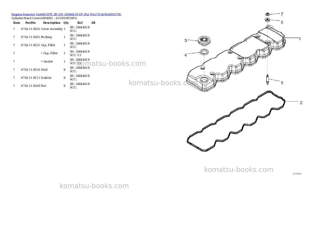 Komatsu SAA6D107E-3H S/N 26644419-UP (For WA270-8) Parts catalog cover Page 3