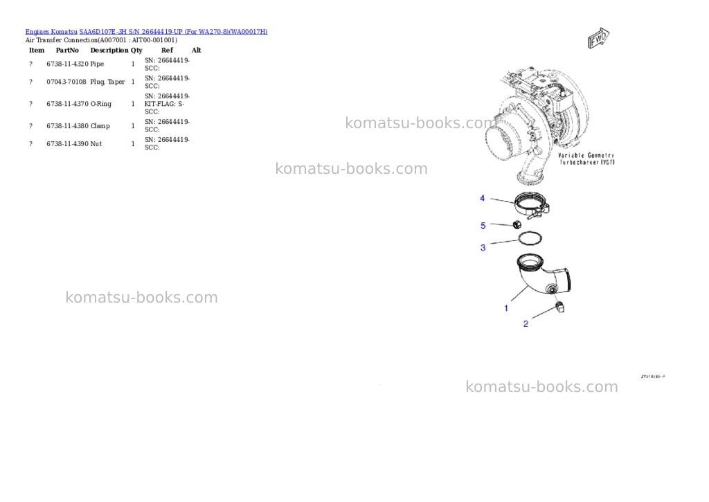 Komatsu SAA6D107E-3H S/N 26644419-UP (For WA270-8) Parts catalog cover Page 6