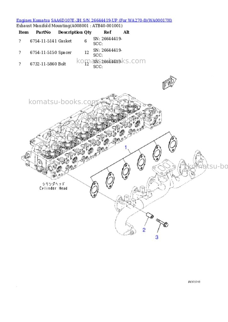 Komatsu SAA6D107E-3H S/N 26644419-UP (For WA270-8) Parts catalog cover Page 7