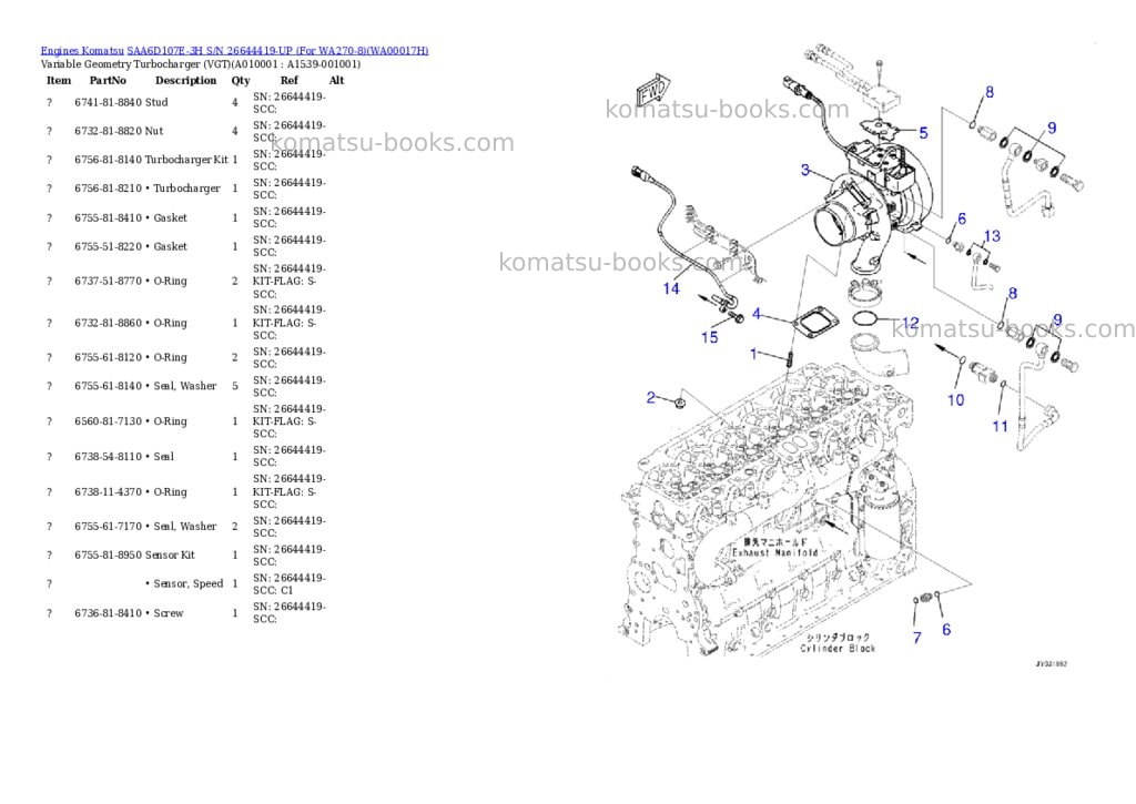 Komatsu SAA6D107E-3H S/N 26644419-UP (For WA270-8) Parts catalog cover Page 9