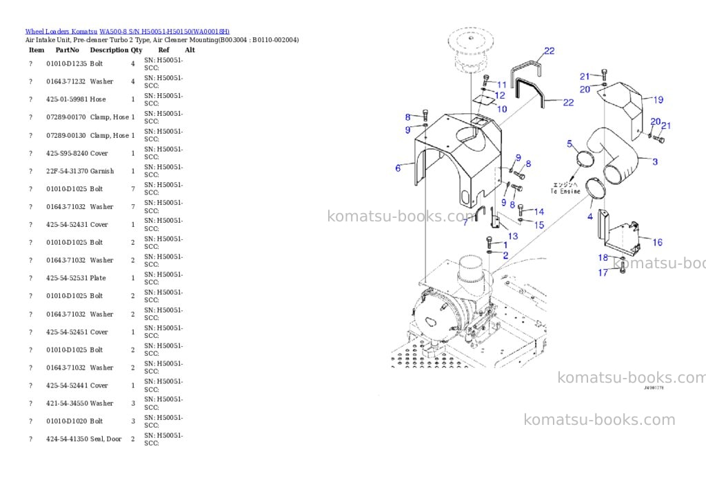 Komatsu wa500-8 s/n h50051-h50150 Parts catalog cover Page 10