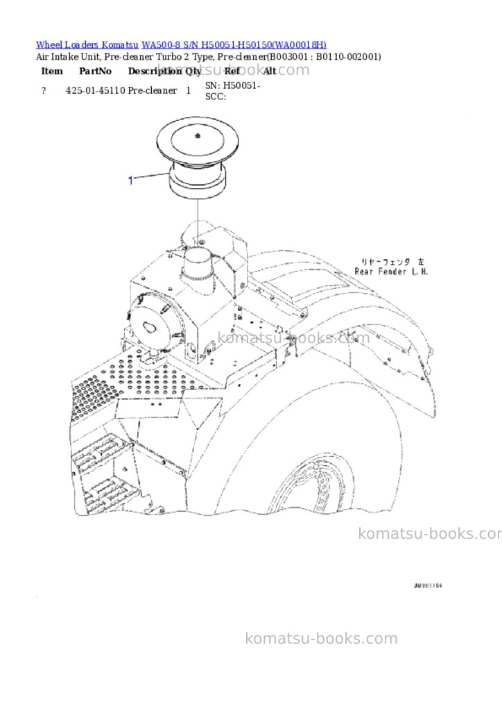 Komatsu wa500-8 s/n h50051-h50150 Parts catalog cover Page 7