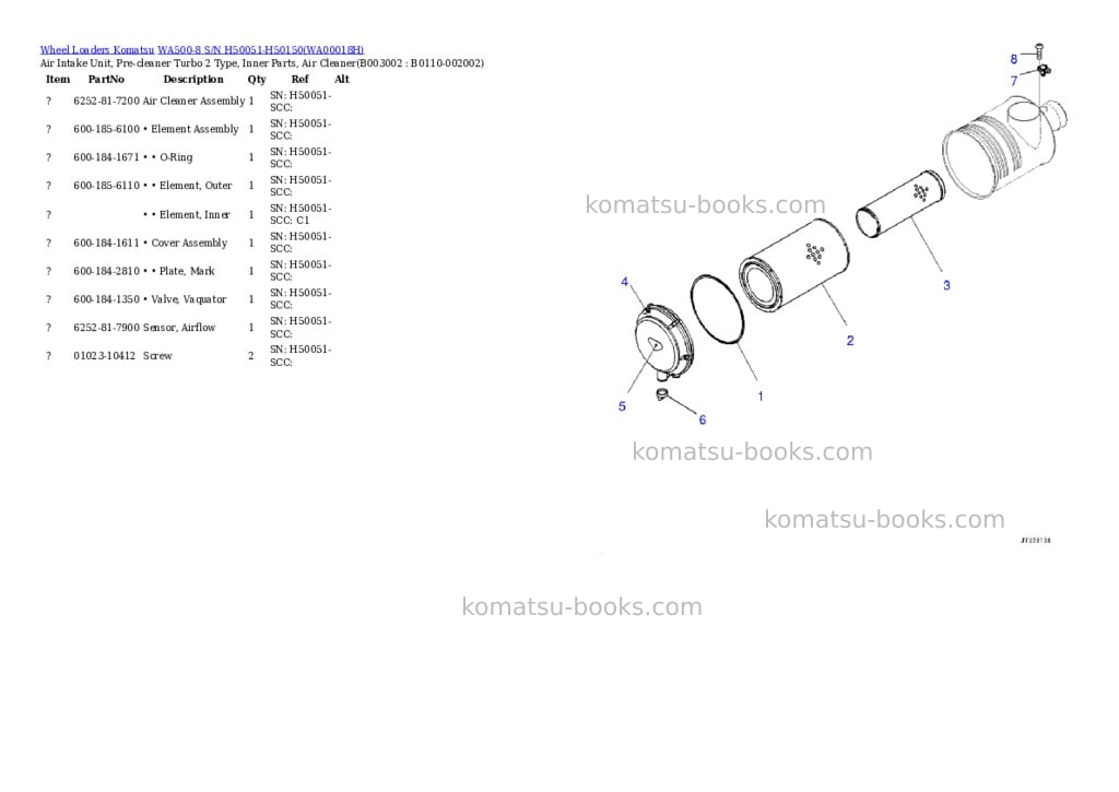 Komatsu wa500-8 s/n h50051-h50150 Parts catalog cover Page 8
