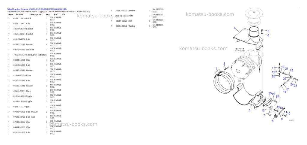 Komatsu wa500-8 s/n h50051-h50150 Parts catalog cover Page 9