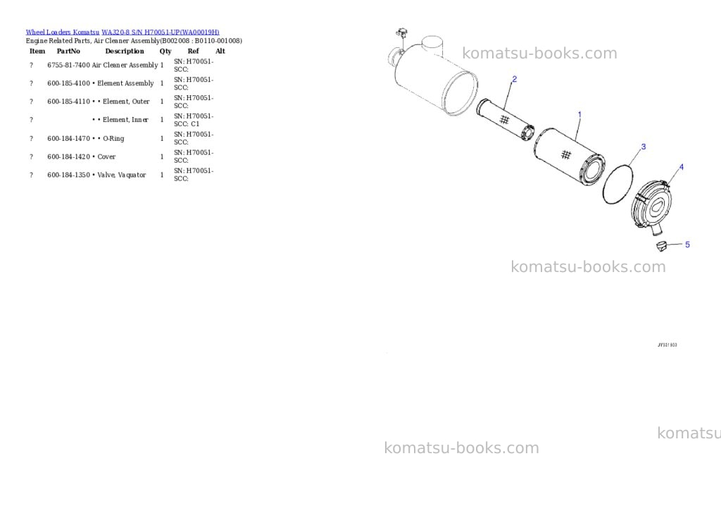 Komatsu wa320-8 s/n h70051-up Parts catalog cover Page 8 Komatsu wa320-8 s/n h70051-up Parts catalog cover Page 8