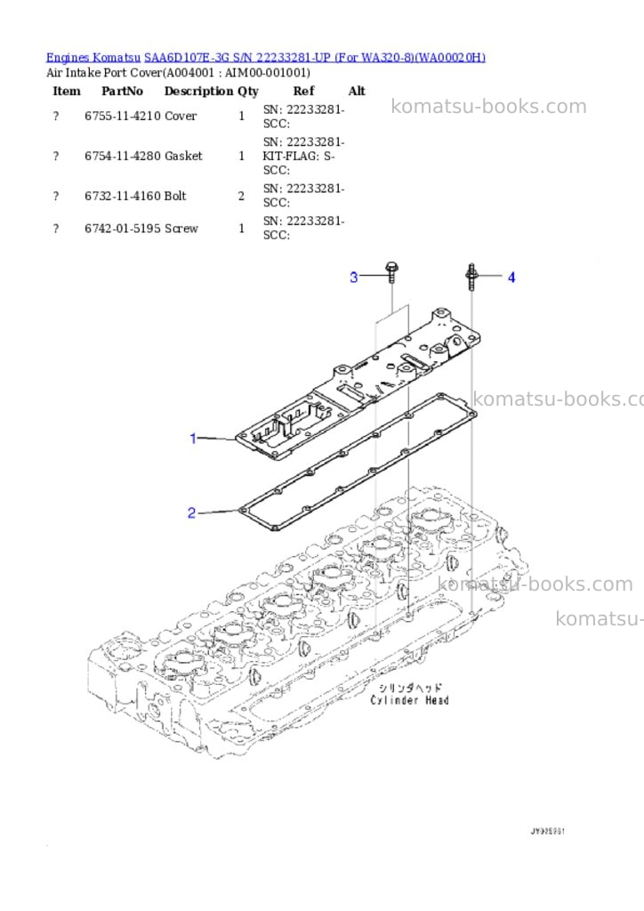 Komatsu saa6d107e-3g s/n 22233281-up for wa320-8 Parts catalog cover Page 3