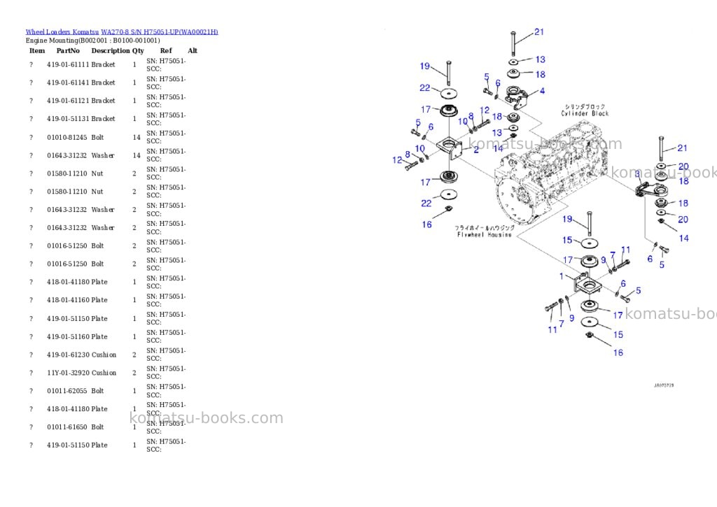 Komatsu wa270-8 s/n h75051-up Parts catalog cover
