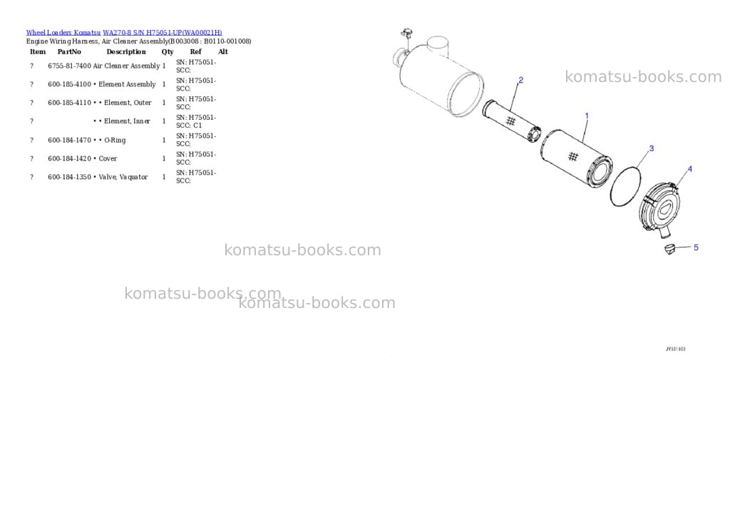 Komatsu wa270-8 s/n h75051-up Parts catalog cover Page 9