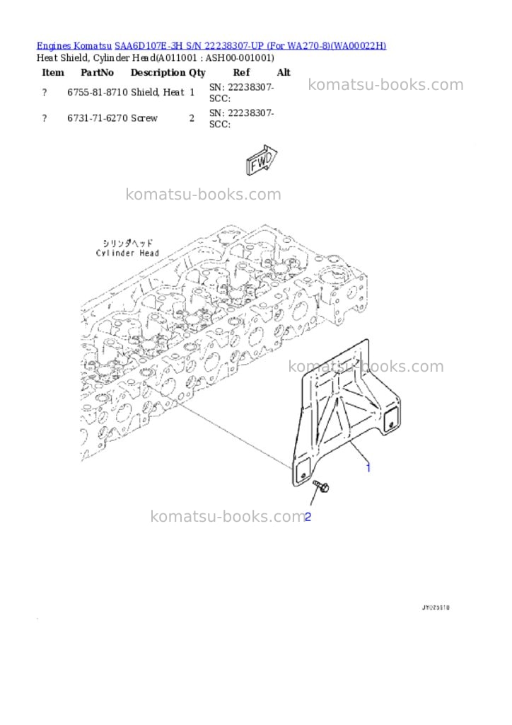 Komatsu saa6d107e-3h s/n 22238307-up for wa270-8 Parts catalog cover Page 10