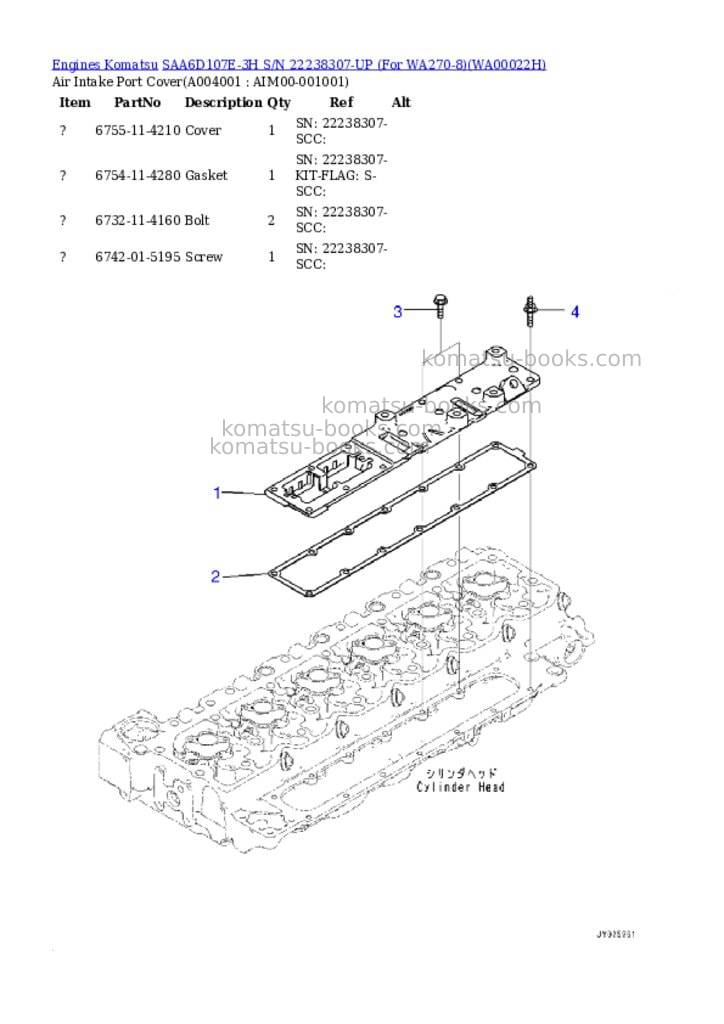 Komatsu saa6d107e-3h s/n 22238307-up for wa270-8 Parts catalog cover Page 3