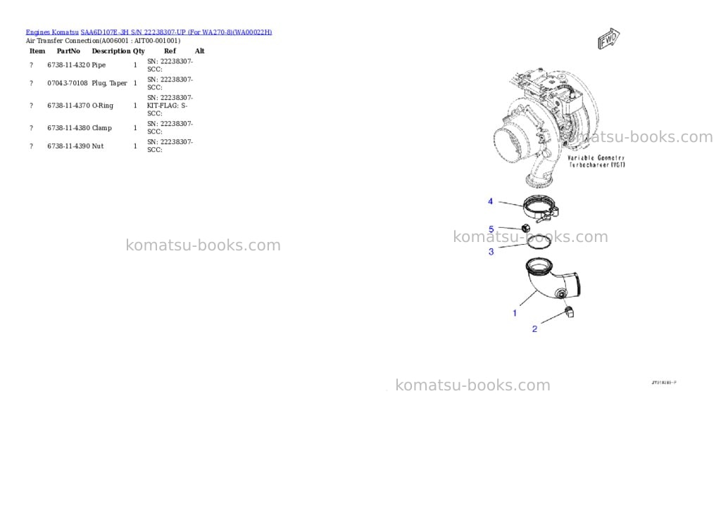 Komatsu saa6d107e-3h s/n 22238307-up for wa270-8 Parts catalog cover Page 5