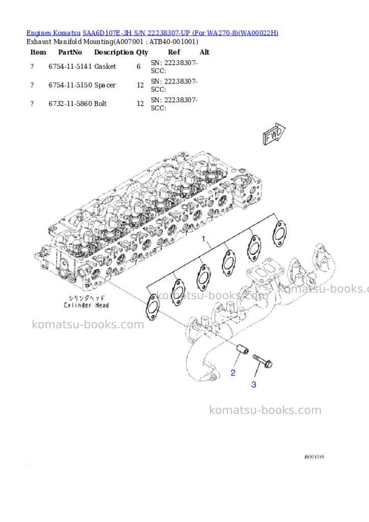 Komatsu saa6d107e-3h s/n 22238307-up for wa270-8 Parts catalog cover Page 6