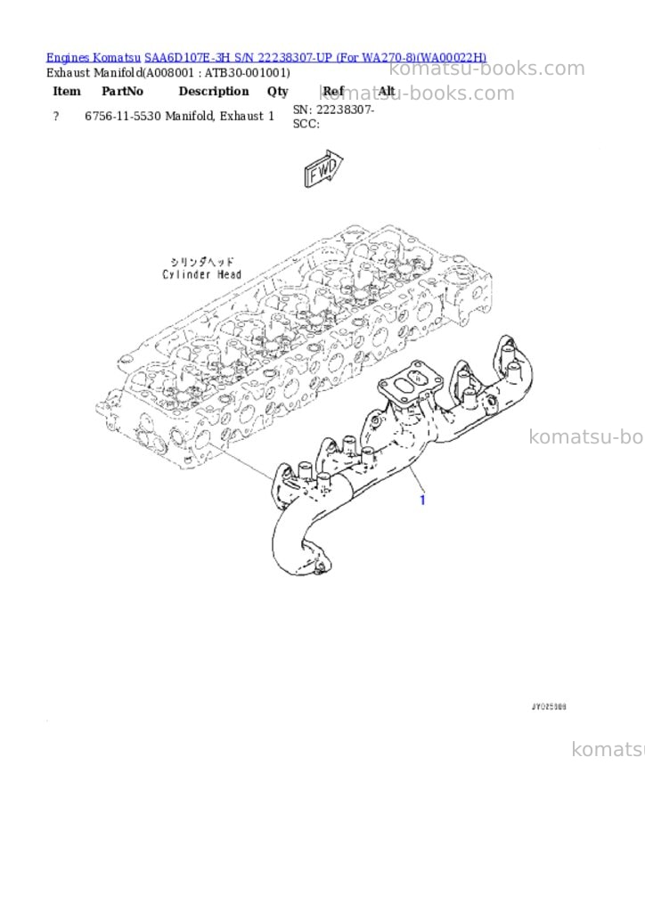 Komatsu saa6d107e-3h s/n 22238307-up for wa270-8 Parts catalog cover Page 7