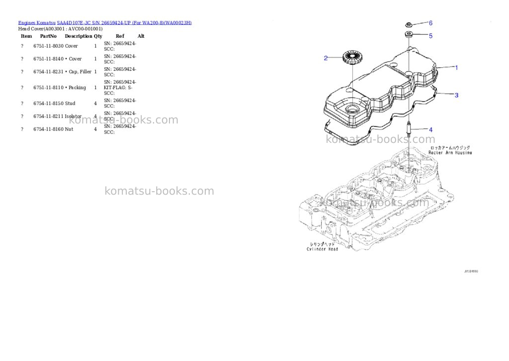 Komatsu SAA4D107E-3C S/N 26659424-UP (For WA200-8) Parts catalog cover Page 2 Komatsu SAA4D107E-3C S/N 26659424-UP (For WA200-8) Parts catalog cover Page 2