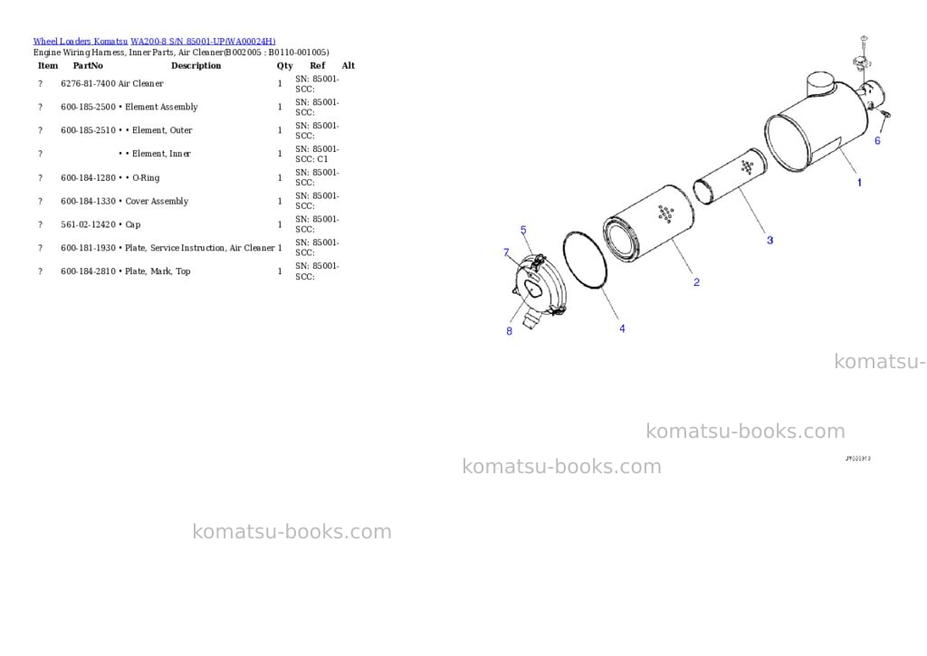Komatsu WA200-8 S/N 85001-UP Parts catalog cover Page 5