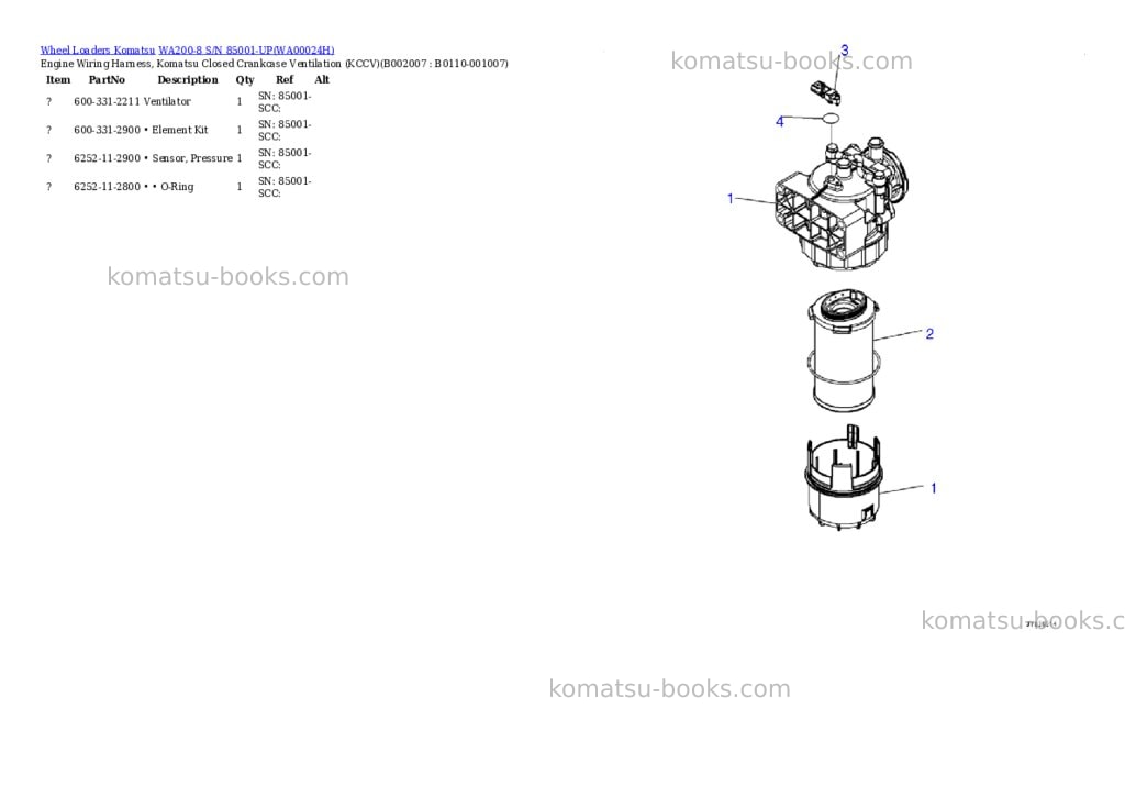 Komatsu WA200-8 S/N 85001-UP Parts catalog cover Page 7