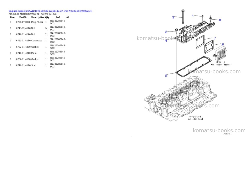 Komatsu saa4d107e-3c s/n 22288149-up for wa200-8 Parts catalog cover Page 4