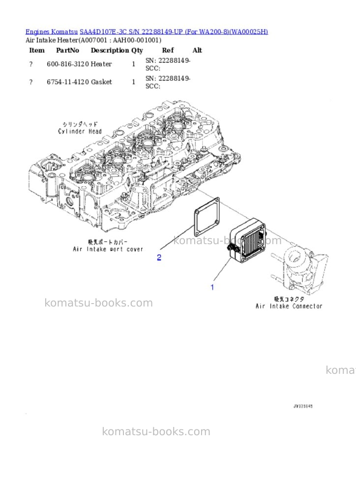 Komatsu saa4d107e-3c s/n 22288149-up for wa200-8 Parts catalog cover Page 6