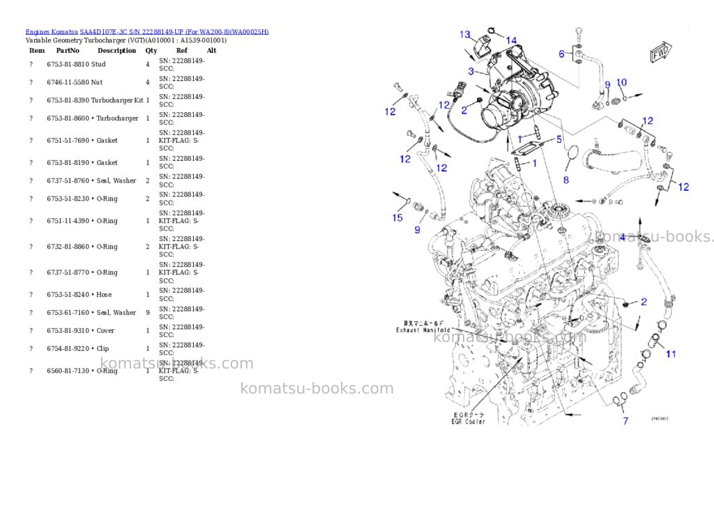 Komatsu saa4d107e-3c s/n 22288149-up for wa200-8 Parts catalog cover Page 9