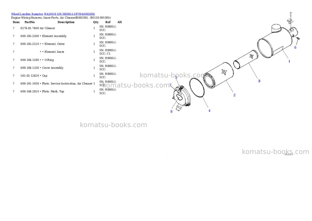 Komatsu wa200-8 s/n h80051-up Parts catalog cover Page 5
