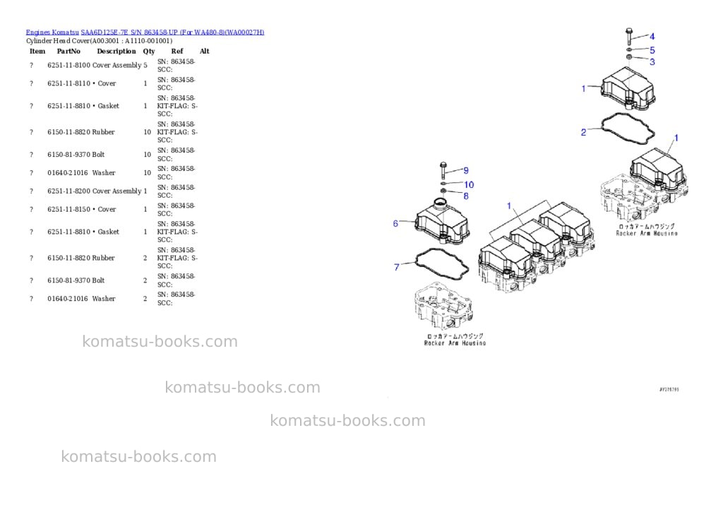 Komatsu saa6d125e-7e s/n 863458-up for wa480-8 Parts catalog cover