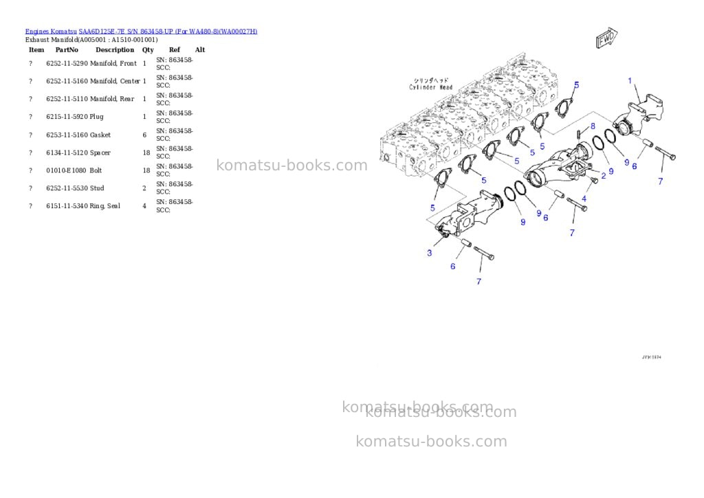 Komatsu saa6d125e-7e s/n 863458-up for wa480-8 Parts catalog cover Page 3