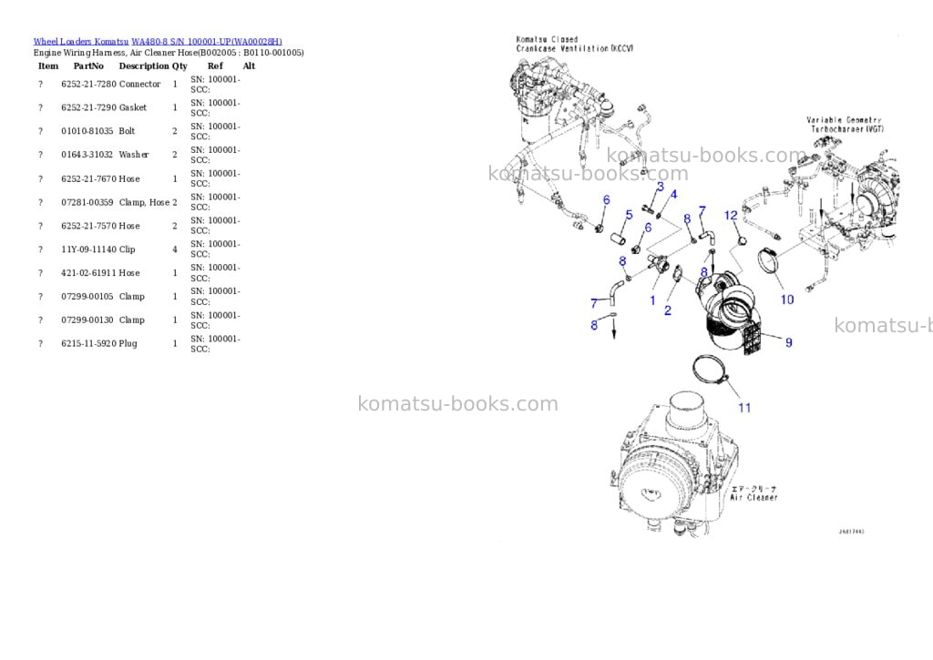 Komatsu wa480-8 s/n 100001-up Parts catalog cover Page 5 Komatsu wa480-8 s/n 100001-up Parts catalog cover Page 5
