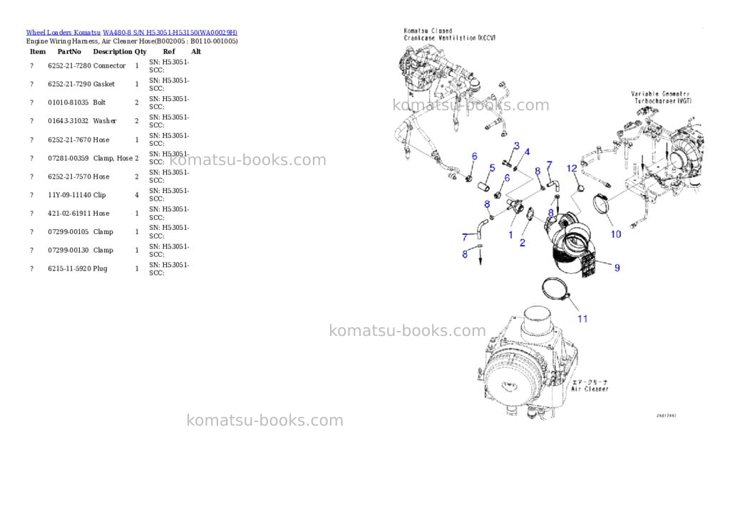 Komatsu wa480-8 s/n h53051-h53150 Parts catalog cover Page 5 Komatsu wa480-8 s/n h53051-h53150 Parts catalog cover Page 5