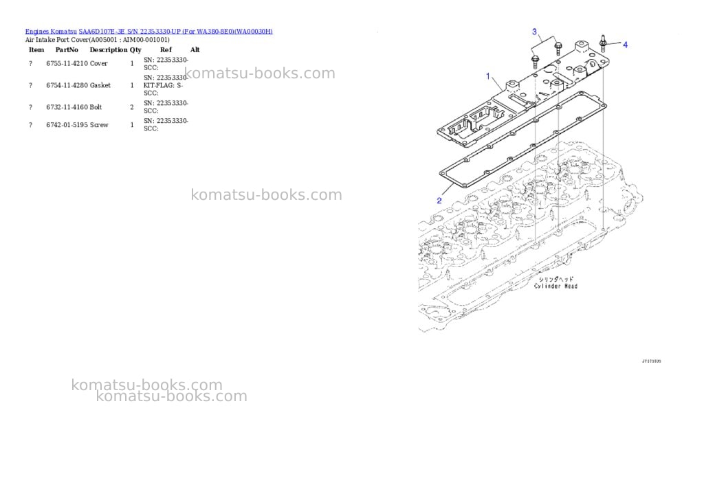 Komatsu saa6d107e-3e s/n 22353330-up for wa380-8e0 Parts catalog cover Page 4