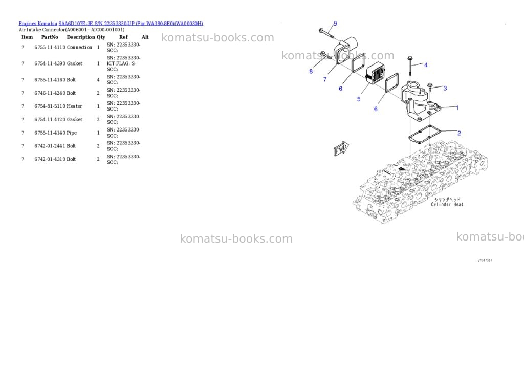 Komatsu saa6d107e-3e s/n 22353330-up for wa380-8e0 Parts catalog cover Page 5