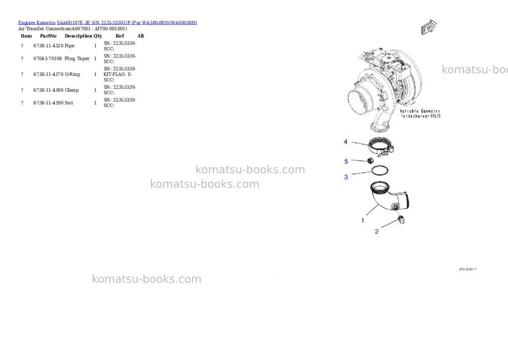 Komatsu saa6d107e-3e s/n 22353330-up for wa380-8e0 Parts catalog cover Page 6
