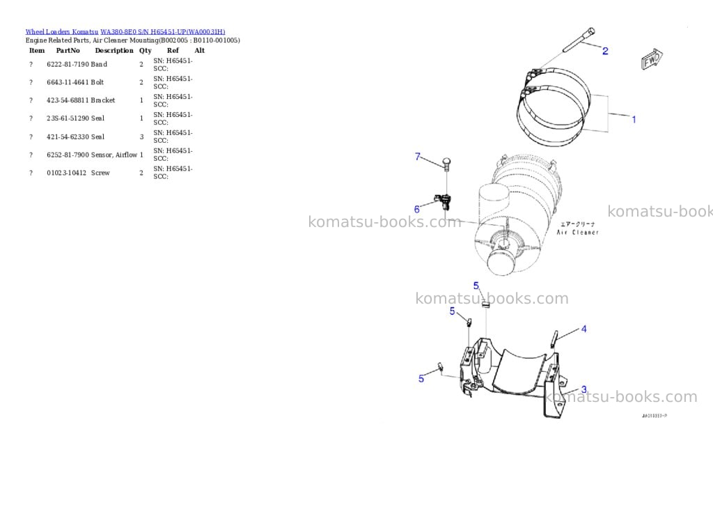 Komatsu wa380-8e0 s/n h65451-up Parts catalog cover Page 5