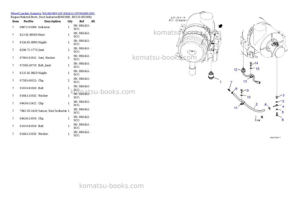 Komatsu wa380-8e0 s/n h65451-up Parts catalog cover Page 8