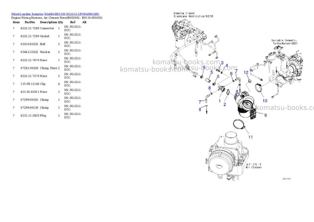 Komatsu wa480-8e0 s/n h53151-up Parts catalog cover Page 5