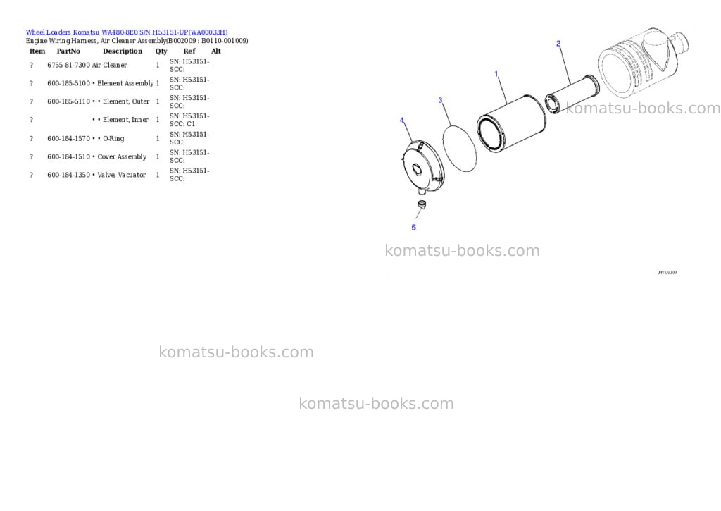 Komatsu wa480-8e0 s/n h53151-up Parts catalog cover Page 9