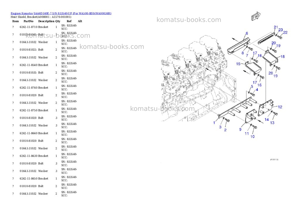 Komatsu saa6d140e-7 s/n 833540-up for wa500-8e0 Parts catalog cover Page 10 Komatsu saa6d140e-7 s/n 833540-up for wa500-8e0 Parts catalog cover Page 10