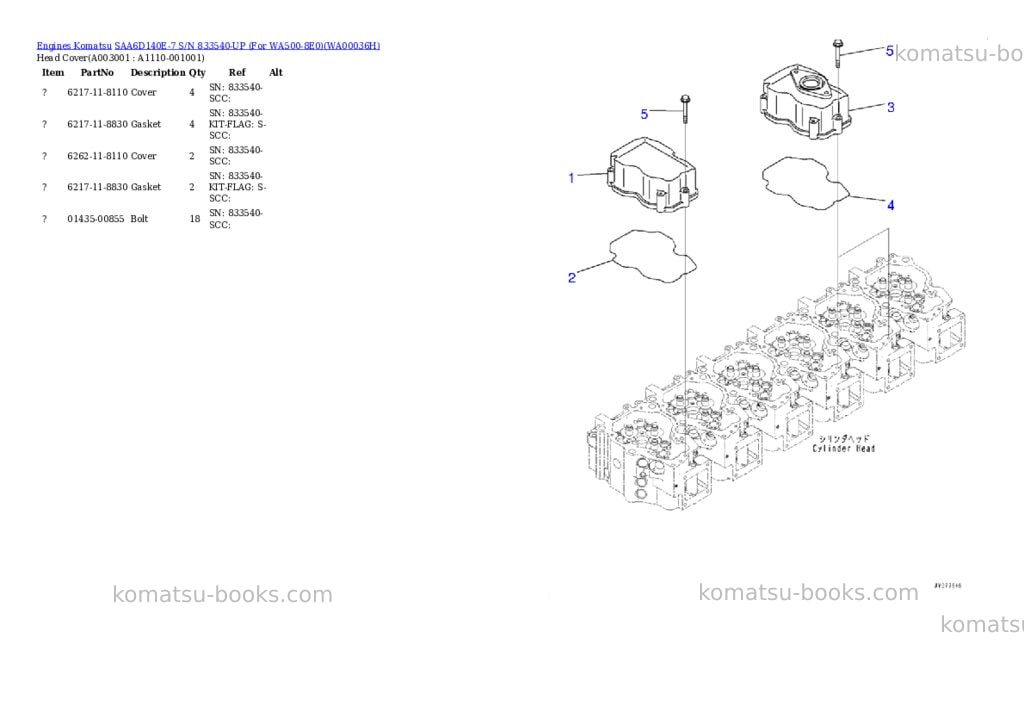 Komatsu saa6d140e-7 s/n 833540-up for wa500-8e0 Parts catalog cover Page 2 Komatsu saa6d140e-7 s/n 833540-up for wa500-8e0 Parts catalog cover Page 2