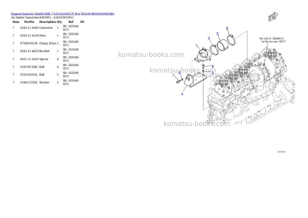 Komatsu saa6d140e-7 s/n 833540-up for wa500-8e0 Parts catalog cover Page 4 Komatsu saa6d140e-7 s/n 833540-up for wa500-8e0 Parts catalog cover Page 4