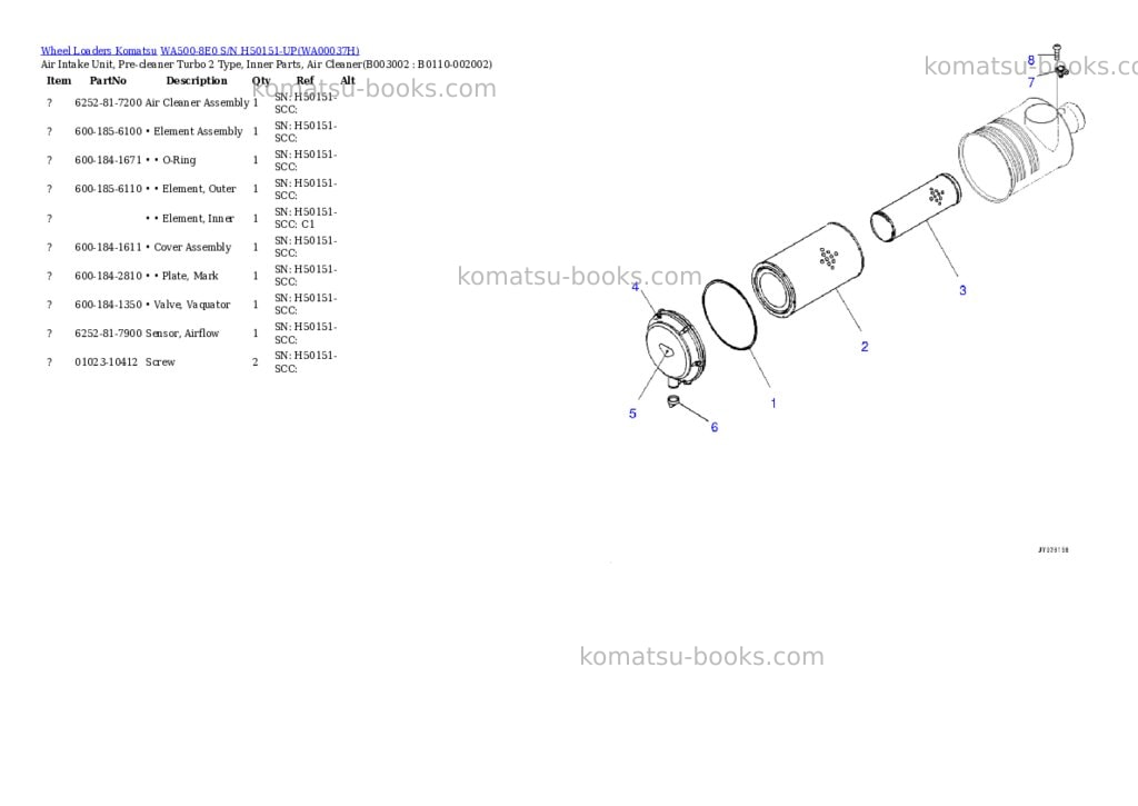 Komatsu wa500-8e0 s/n h50151-up Parts catalog cover Page 8