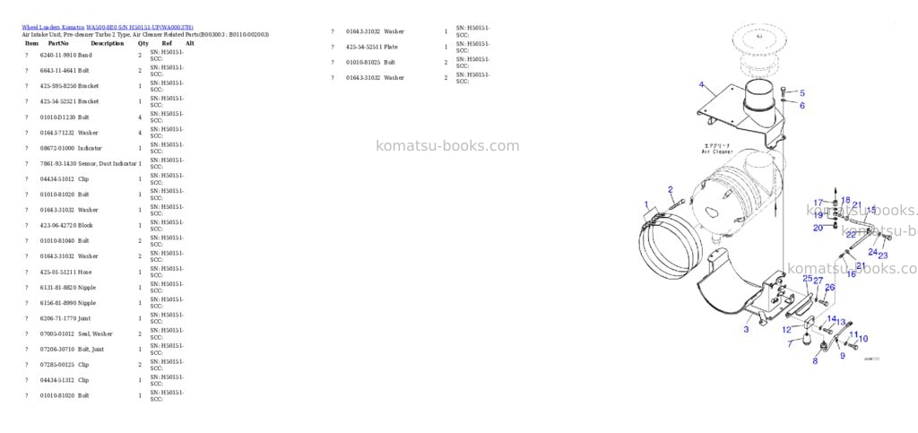 Komatsu wa500-8e0 s/n h50151-up Parts catalog cover Page 9