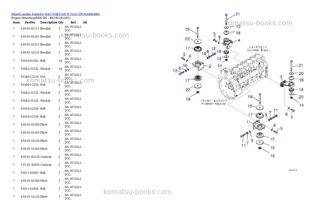 Komatsu WA270-8E0 S/N H75551-UP Parts catalog cover Komatsu WA270-8E0 S/N H75551-UP Parts catalog cover