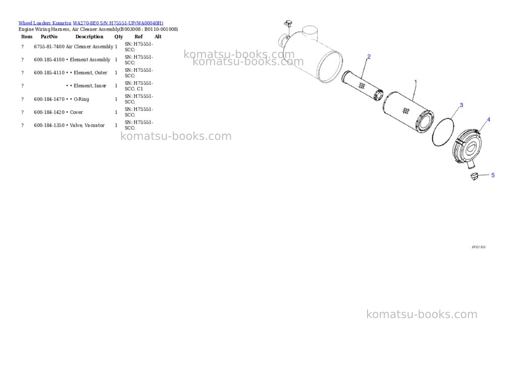 Komatsu WA270-8E0 S/N H75551-UP Parts catalog cover Page 9 Komatsu WA270-8E0 S/N H75551-UP Parts catalog cover Page 9