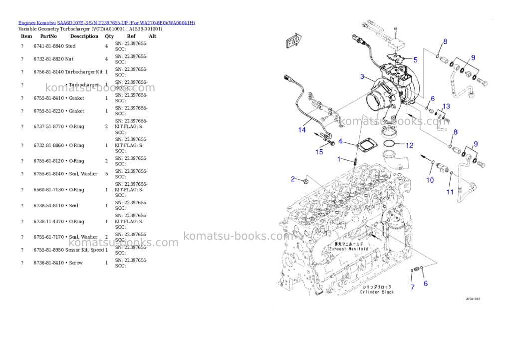 Komatsu SAA6D107E-3 S/N 22397655-UP (For WA270-8E0) Parts catalog cover Page 9 Komatsu SAA6D107E-3 S/N 22397655-UP (For WA270-8E0) Parts catalog cover Page 9