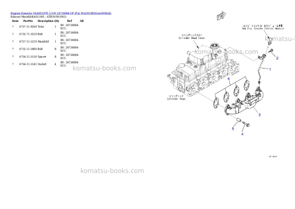 Komatsu SAA4D107E-5 S/N 26736084-UP (For WA200-8E0) Parts catalog cover Page 10