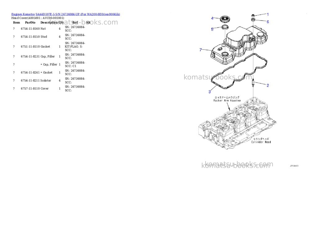 Komatsu SAA4D107E-5 S/N 26736084-UP (For WA200-8E0) Parts catalog cover Page 4