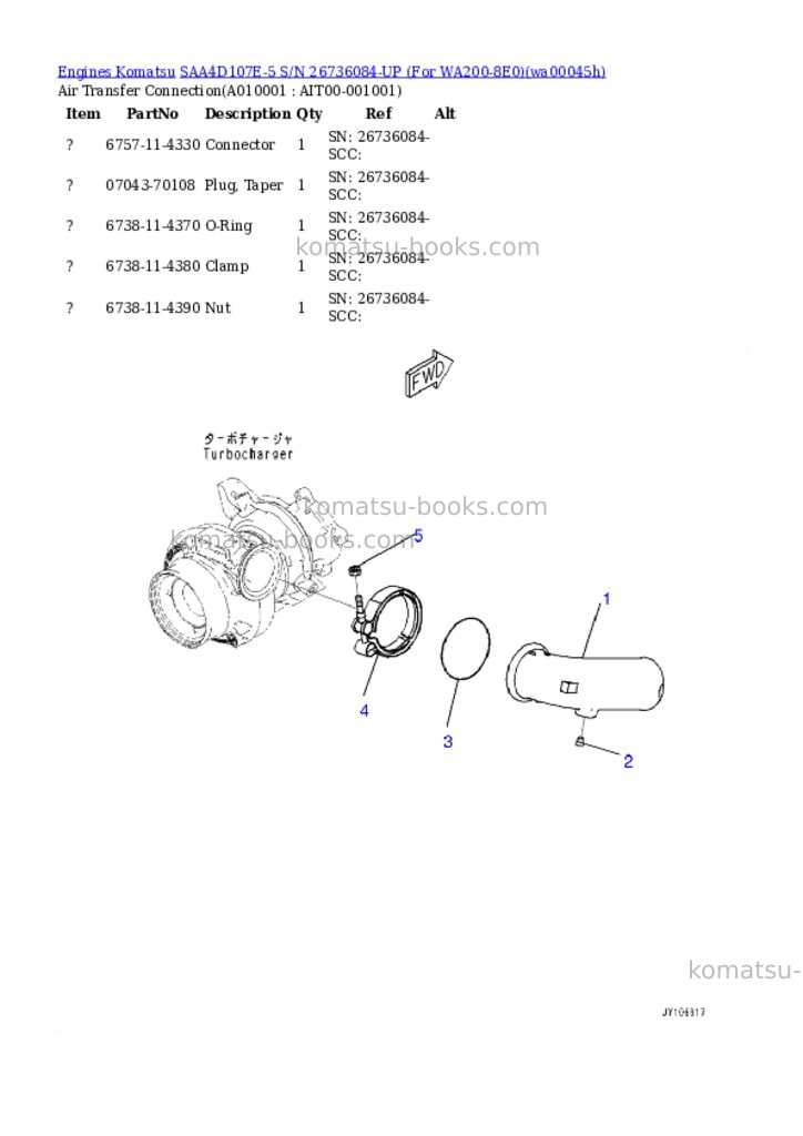 Komatsu SAA4D107E-5 S/N 26736084-UP (For WA200-8E0) Parts catalog cover Page 9