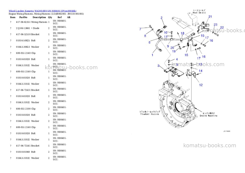 Komatsu WA200-8E0 S/N H80401-UP Parts catalog cover