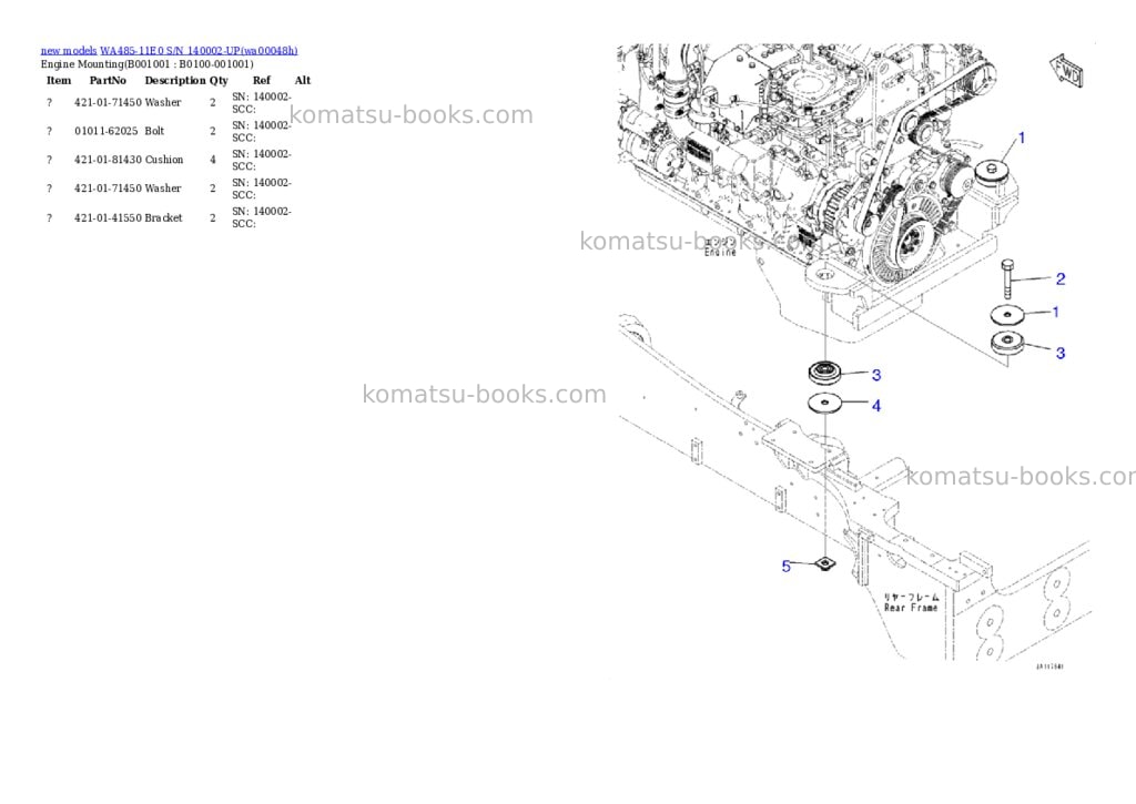 Komatsu WA485-11E0 S/N 140002-UP Parts catalog cover