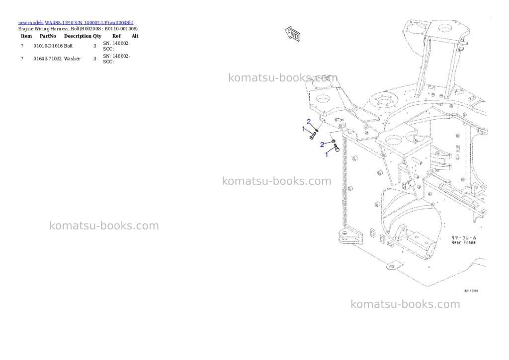 Komatsu WA485-11E0 S/N 140002-UP Parts catalog cover Page 9