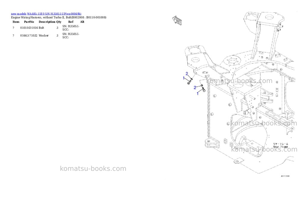Komatsu WA485-11E0 S/N H35051-UP Parts catalog cover Page 9